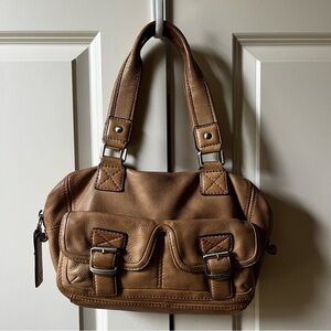 MICHAEL KORS MK Camel Tan Leather Gold Satchel Handbag